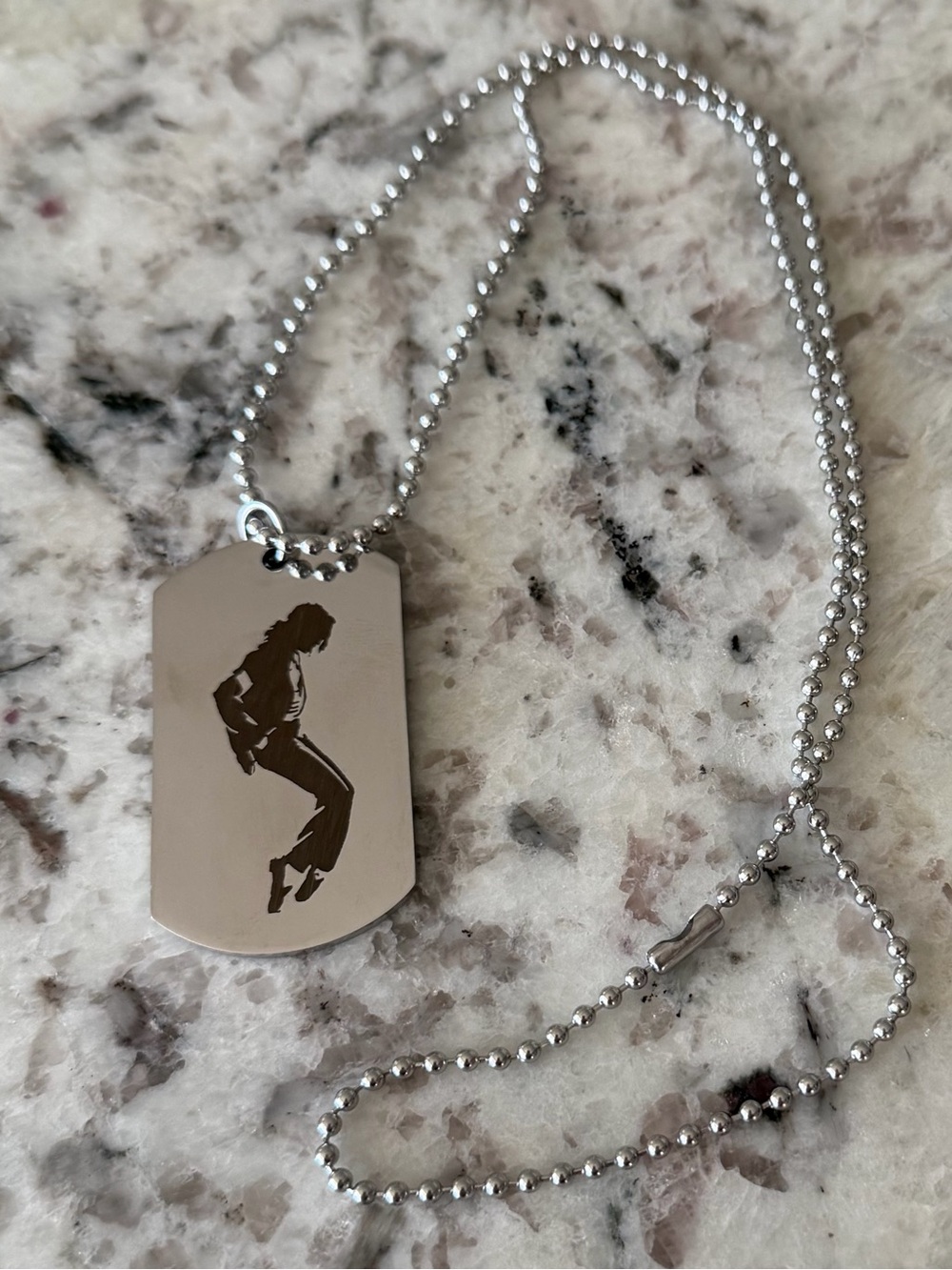 Michael Jackson Dog Tag Necklace Double-Sided Silhouettes Silver-tone Unisex 22”